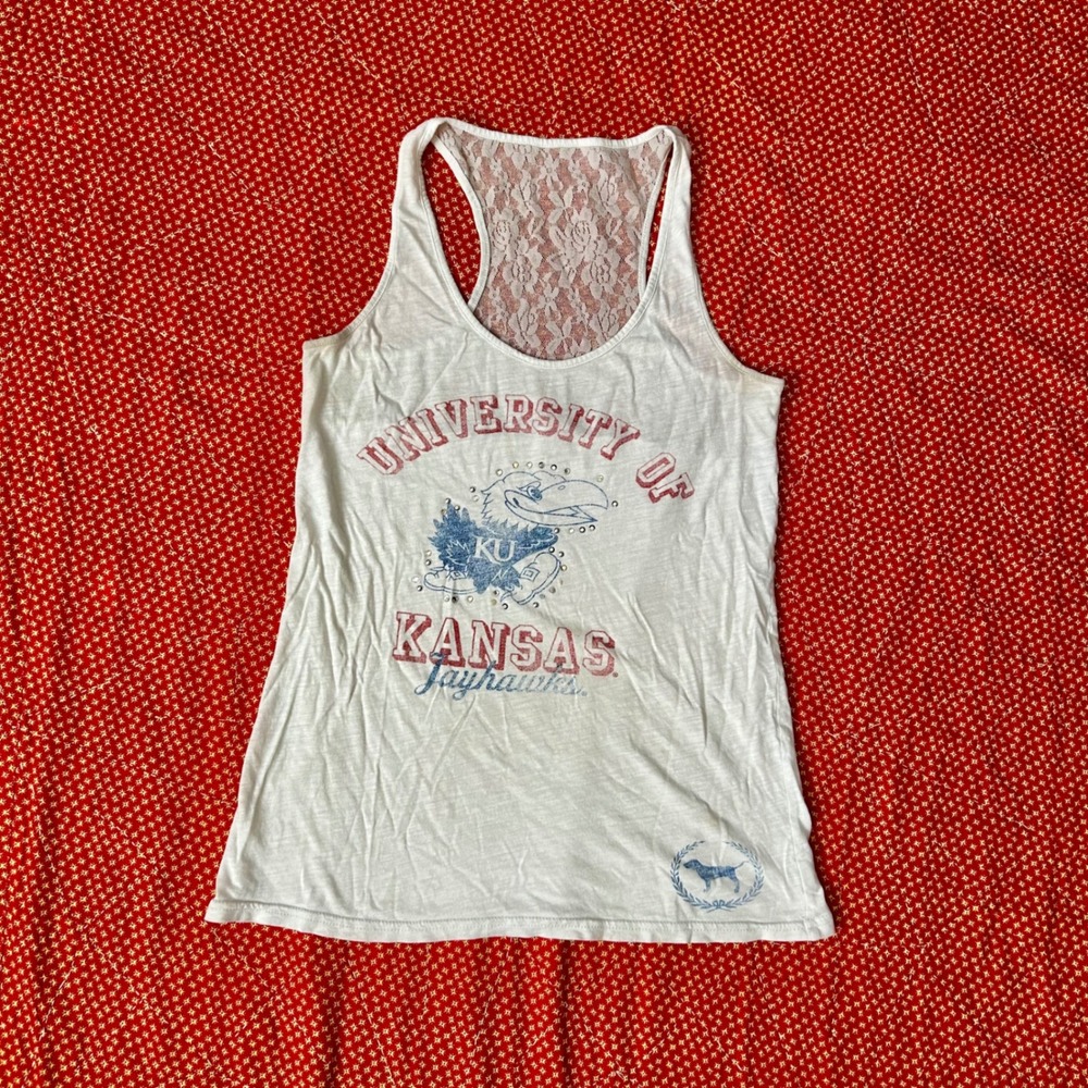 Victoria's Secret PINK University of Kansas Jayhawks Lace Back Tank Top XS